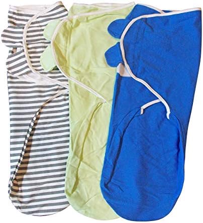 3 Опаковки, Многоразмерное пеленальное юрган, меки памучни обвивка, подходяща за новородено дете 0-9 месеца. (Синьо-Зелено-Сиви