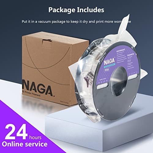 Найлон темата за 3D-принтер NAGA PA6 1,75 мм, бобини с тегло 1 кг (2,2 кг), точност +/- 0,02 мм, за отпечатване на здравите части (бяла)