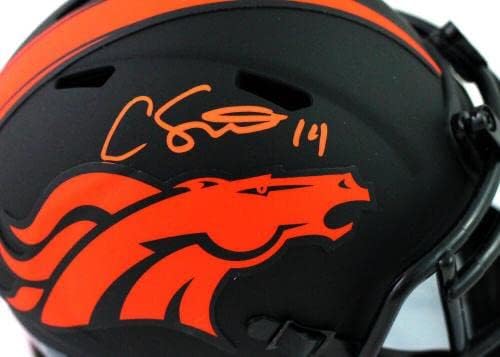 Кортленд Сътън подписа мини-каска Denver Broncos Eclipse - JSA Auth W * Оранжево - Мини-Каски NFL с автограф