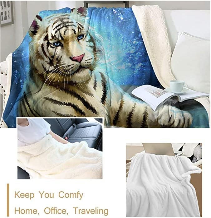 Флисовое Одеяло Sleepwish Небесната Тигър Детско (30 x 40) с 3D Принтом Животните, Обръща Луксозно Шерп-Одеало за Деца, Момчета,