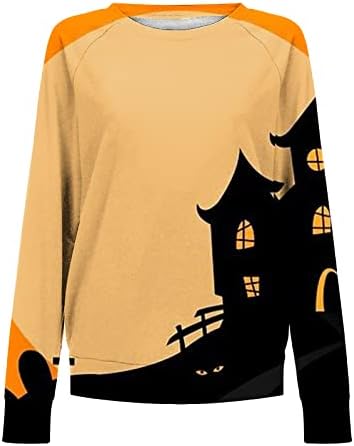 Зимно-Есенна Блуза за Момичета, Пуловер с дълъг ръкав и Кръгло Деколте, Графичен Празничен Топ на Хелоуин Свободно, Намаляване, Риза за Дами U3
