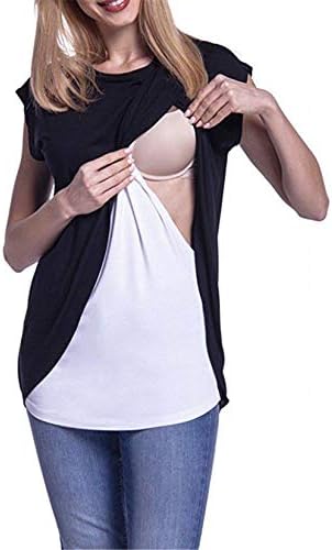 Andongnywell / дрехи за бременни, дамски блузи за кърмене, ризи за кърмене, мека двупластова тениска с къс ръкав