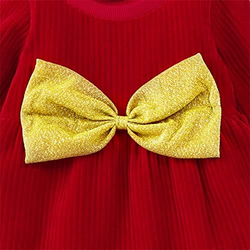 Рокля за момичета, Детски дрехи за Деца, за бебета момичета, Есента рокля Принцеса в рубчик с Дълги ръкави и лък, с повязками на главата (Червено, 18-24 месеца)