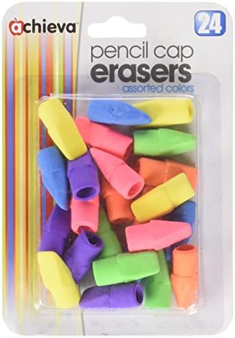Шапки-гумички за триене за моливи Officemate Achievea, 24 бр в опаковка, различни цветове (30552)