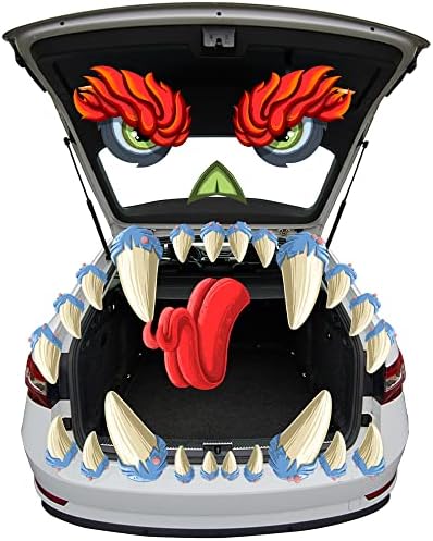 Украса на багажника JOYIN на Хелоуин или арка гараж Treat Car с очи на Чудовището, Зъби, език, нос и двойни лепенки за лице (очи и зъби, с размер 21 инча)
