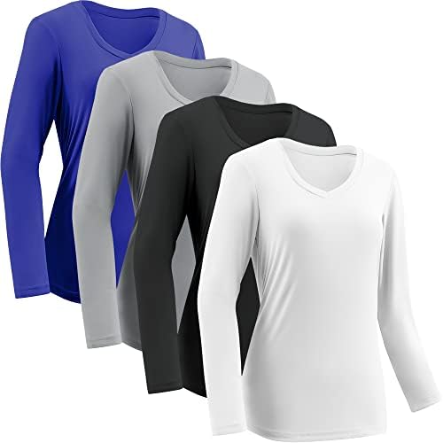 Абсорбиращи Влагата Ризи за Жени Dry Fit Спортни Тениски за Бягане с Дълъг Ръкав, Женски Спортни Блузи С V Образно деколте