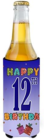 Carolin's Treasures CJ1103MUK Happy 12th Birthday Ултра-Обнималка за Тънки кутии, Калъф за охлаждане на Консерви, Може да се Пере В кола, Калъф за напитки, Сгъване, Втулка, Държач за напитк?
