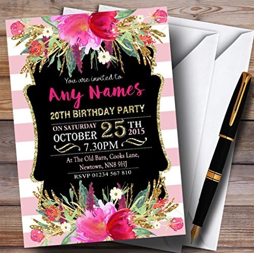 Пощенска картичка Zoo в Розово-Бяла Лента с Цветен Печат 20th Персонални Покани на парти по случай рождения Ден