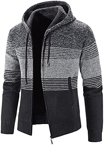 Bravetoshop, мъжки ретро жилетка, пуловер с цип, оборудвана дебел зимен топъл вязаный пуловер с качулка яке