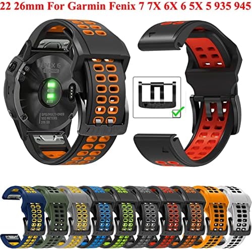 DFAMIN 22 мм 26 мм и Каишка за часовник Quickfit за Garmin Fenix 7 Fenix 6 7X5 5 Plus Forerunner 935 945 быстроразъемный Силиконови гривни за часовници (Цвят: сиво-жълто, размер: 26 мм Fenix 5x5xplus)