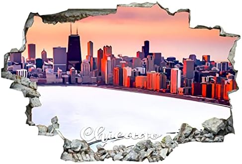COCOKEN American Illinois Chicago Painting Art Гледка към град Чикаго 3D Стикери за Стена, Стенни Изкуство е Подвижна Постер Винил за Спални Хол Детска Стая Офис, Магазин 24x16 Инча