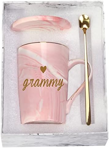 Подарък за Грами, кафеена чаша за баби, коледни подаръци за баба Грами от внуци, 14 грама, една кутия, лъжица, чиния, розов