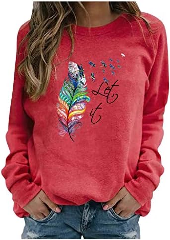 iQKA/ дамски ежедневни hoody с кръгло деколте, модни пуловери с дълги ръкави и принтом семки/букви /, пера, ризи, топ, блуза