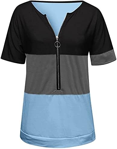 Женска Тениска С V-образно деколте, Потник, Лятна Ежедневни Модерна Блуза С Цветен Блок, Светкавица, V-Образно