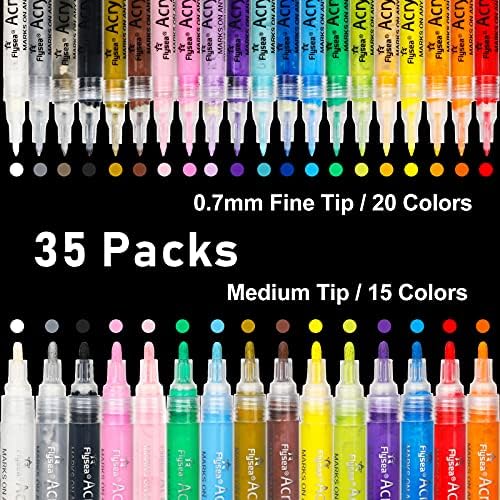 35 Акрилни маркери химикалки Премиум-клас, Двойна опаковка с много Фин и средния връх, за Наскальной живопис, Чаши, Керамика,
