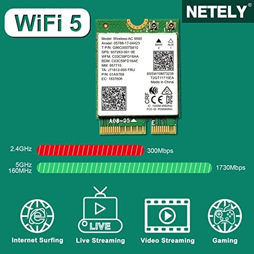 NETELY Wireless Адаптер Wi-Fi с интерфейс AC 9560NGW NGFF M2 CNVI CRF-Безжична мрежова карта ac 2030 Mbit/s в 2.4 Ghz И 300 Mbps и 5 Ghz 160 Mhz 1730 Mbps) с аудиоадаптером WiFi (безжичен-AC 9560NGW)