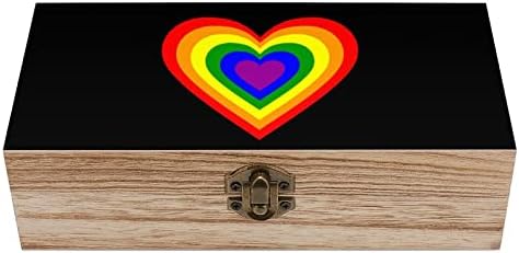 ЛГБТ Преливащи Сърцето Дървена Кутия За Съхранение на Настолен Малък Декоративен Органайзер Кутии За Бижута С Капак