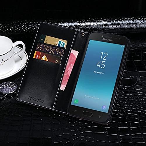 Калъф, Съвместим с Samsung Galaxy J4 2018, Кожен флип калъф със слот за карта, стойка и магнитна закопчалка,