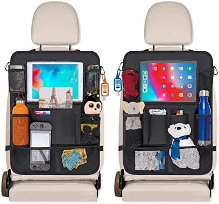 Органайзер за автомобилни седалки, 2 опаковки с подови изтривалки на разположение за краката - Чанта за съхранение на задната седалка с Мути джоб и държач за таблет