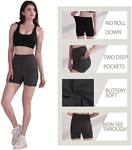 Дамски Байкерские шорти от 3 опаковки с джобове– 4 Меки Черни къси панталони за Йога с висока талия за тренировки