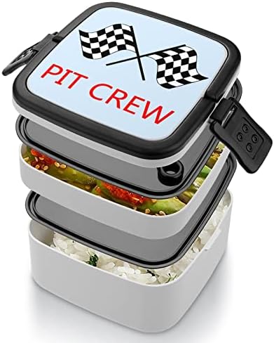 Състезателни коли Pit Crew Кариран Флаг с Принтом Всичко в една Кутия за Bento Контейнер за Вечеря за Възрастни с Лъжица