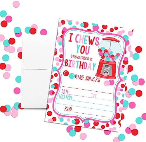 Красиви Покани на рожден Ден в стил Дъвченето на дъвка Пастелни Тонове за деца, 20 Картички с размер 5 x 7 инча