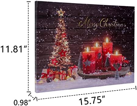 Дизайн SOFFEE 16 x 12 LED Коледно Принт на Платно, Стенно Изкуство, Загорающаяся Картина със Снежна Сцена за Празнична декорация, Живопис, работещи на Батерии, Коледна Елха