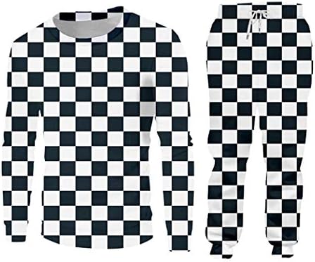 FULBHPRINT Черно-Бяла Клетчатая Ежедневни Hoody в шахматна дъска модел И Панталони с 3D Кръгло деколте, Пуловер С
