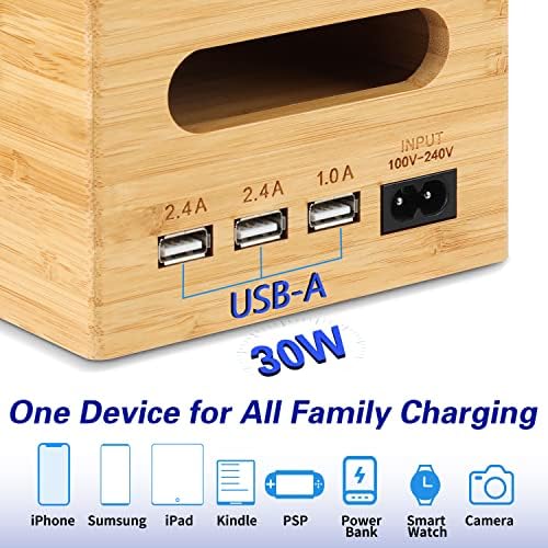 Безжична зарядно устройство от бамбук за iPhone Докинг станция за зареждане OthoKing 3 в 1 от дърво и органайзер за iWatch