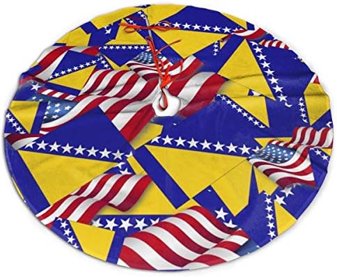 LVeShop Флаг на Босна и Херцеговина с Флага на Америка Пола за Коледно Луксозна Кръгла Подложка За вътрешна и Външна Употреба Празнични Украси за Коледната Елха в Селс