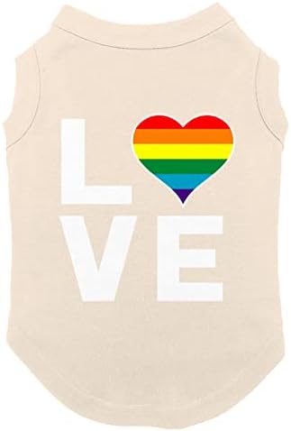 Тениска за кучета Love - Rainbow Сърце LGBTQ Pride (Натурална, Голям размер)