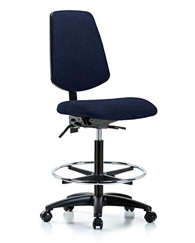 Седалка LabTech LT41729 Текстилен Стол с Висока Облегалка, Найлонова Рамка със Средна Облегалка, Хромированное Пръстен За крак, на Колела, Синьо