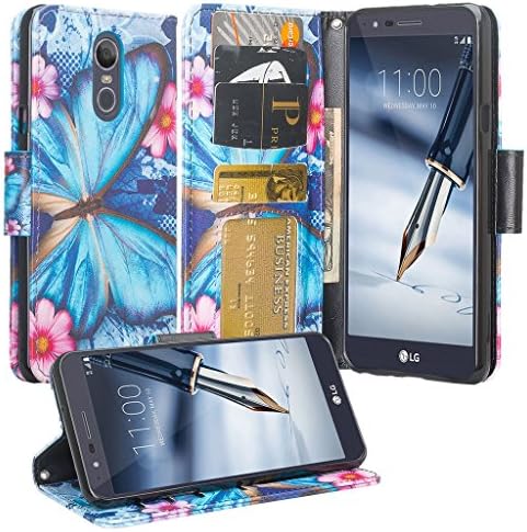 Калъф Galaxy Wireless за LG Stylo 5 /Stylo 5 Plus, Кожен портфейл [Стойка], Калъф за Очарователни момичета и Жени - Синя пеперуда