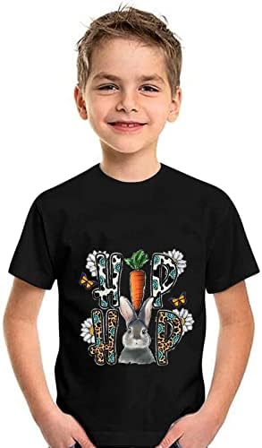 Тениски с Писмото Принтом на Ден на Великден, За Малки Момичета и Момчета, Тениска със Заек с Къс Ръкав, Детски Тениски