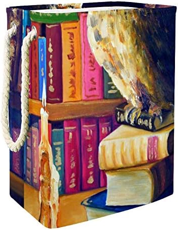Сова в Старата библиотека 300D Оксфорд PVC, Водоустойчив Кошница За Дрехи, Голяма Кошница за Дрехи за Одеяла Дрехи Играчки в Спалнята