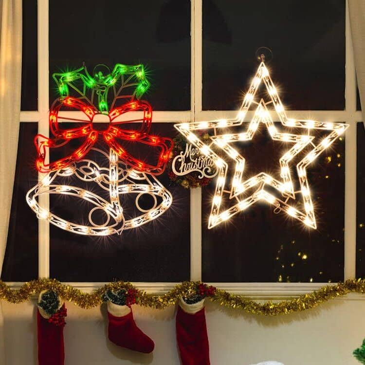 GLOWNOVA 50L16 2 опаковане на Коледни прозореца светлини-силуета, бижута, Прозорец Камбанка и Звезда с осветление