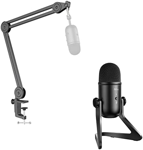Микрофон за подкасти FIFINE и поставка за ръце, USB микрофон за стрийминг на запис, Кондензатор компютърна игра с микрофон изход за слушалки и регулатор на силата на зву