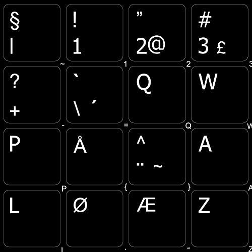 Норвежката Непрозрачна клавиатура с надписи в черен или бял фон (14x14) за настолни компютри, лаптопи и тетрадки