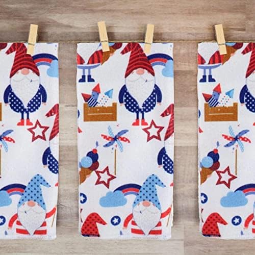 Комплект от 2 Декоративни кухненски кърпи в патриотичен стил, с участието на джуджетата 4 юли, 15x25 см