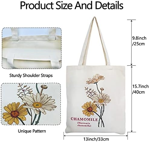 Холщовая Цвете Ботаническая Чанта-Тоут за жени, за Многократна употреба за Хранителни стоки Чанти, Эстетичные Чанти с Сладък