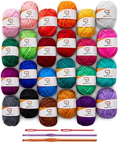 Стартов комплект за плетене на една кука от 24 направления JumblCrafts. 24 мотка смешно размер на 2 куки и 2 спици за плетене