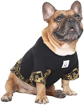 Дрехи за домашни любимци от серията iChoue Rich Dog, Тениска, Пуловер, Риза, Тениска с изображение на Кученце Френски Булдог, Мопс, Бостън териер - Black Пари, S
