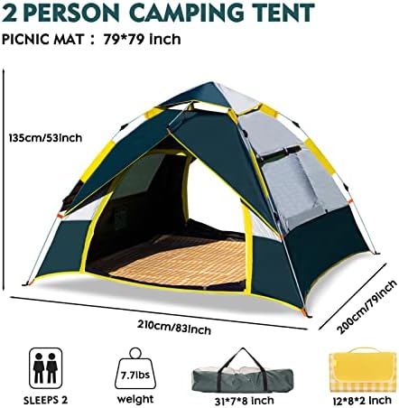 Палатка за 2 души, за къмпинг Непромокаеми Семейството Къмпинг Палатки с Подложка за Пикник и чанта за носене, Быстросъемная Двупластова Палатка, със защита от ултр