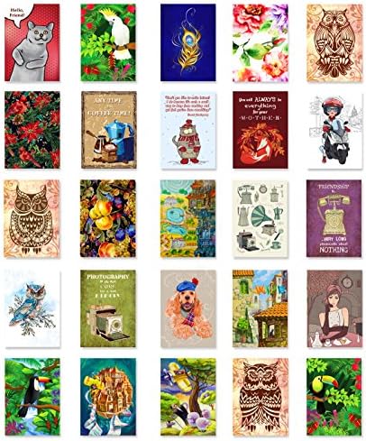 Набор от пощенски картички с илюстрации от 50 картички. Разнообразна опаковка от петдесет пощенски картички, всяка от които е