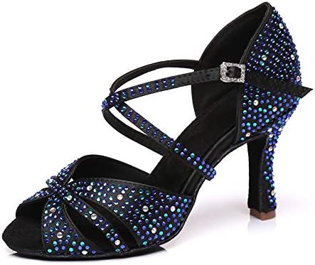 Женски обувки за латино танци HIPPOSEUS с пайети, обувки за балните танци, Танго, на висок ток 7,5 см, модел L382, Черен,