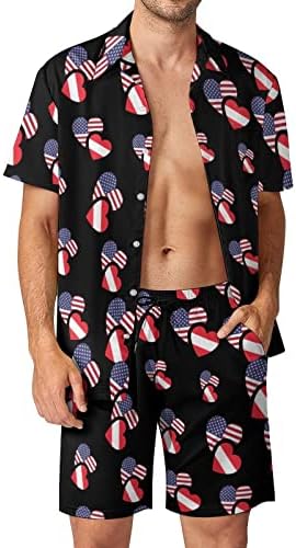 Австрия, Флаг на САЩ, Мъжки Хавайски Комплект от 2 теми, Ризи с къс ръкав Копчета, Плажни Панталони на Свободния Намаляване,