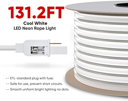 Decor Shine LED Неонови въжени осветителни тела, с възможност за връзка, на 132 метра Гъвкави неонови led лента ac 110-120 В (Ден студен бял) Външни Непромокаеми, ETL Plug & Play Neon Струнн