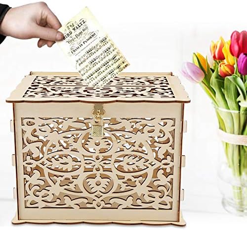 Сватбена Кутия OLIMY, Лесна за инсталиране, Сватбена Подарък Кутия с Ключалка, Дървени Нежна Здрава за Настаняване