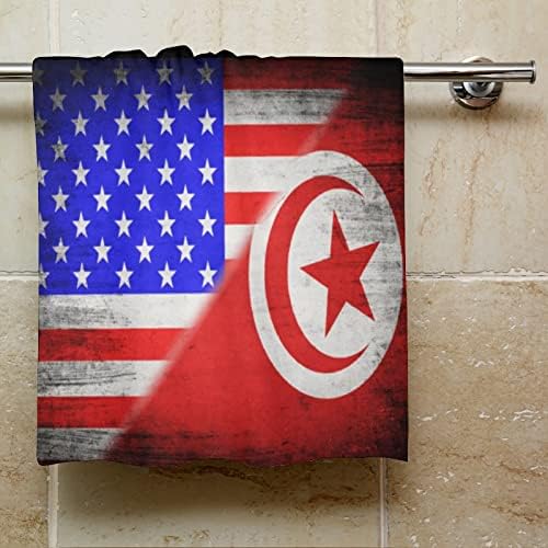 Знамена на САЩ и Тунис, Кърпа за миене на съдове 28.7 x 13.8, Кърпички За лице От най-добрите влакна, Высокоабсорбирующие Кърпи, Кърпи за Ръце