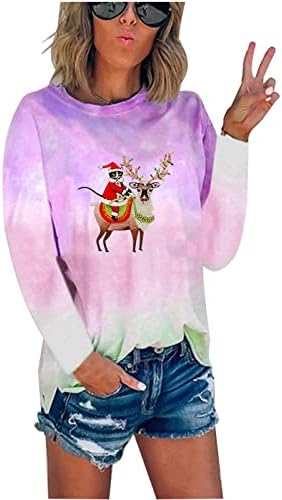 Жена Темпераментна Пуловер, Есенен Пуловер с кръгло деколте и Дълъг Ръкав, Коледна Hoody С Принтом, Модерен Риза